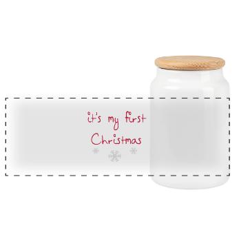 First Christmas - Panoramic Cookie Jar with Wooden Lid - white - Front