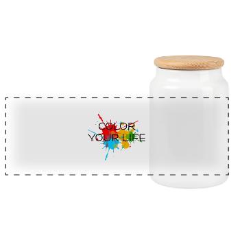 Farbspritzer, Farbe, color your life, bunt, Klecks - Panorama Keksdose mit Holzdeckel - Weiß - Vorne