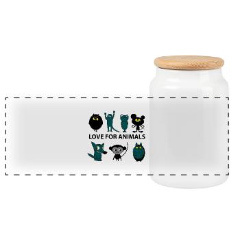 love for animals - Panoramic Cookie Jar with Wooden Lid - white - Front