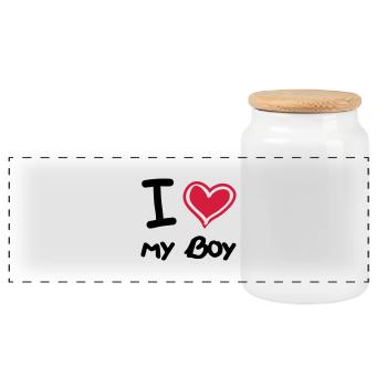 i_love_my_boy - Panorama Keksdose mit Holzdeckel - Weiß - Vorne