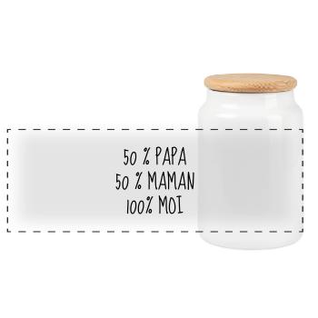 50% Papa 50% Maman 100% Moi - Bébé - Naissance - Boîte à biscuits avec couvercle en bois - blanc - Devant