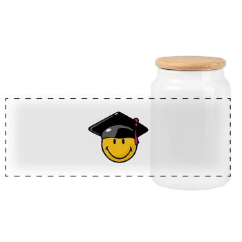 Smiley Graduation - Panoramic Cookie Jar with Wooden Lid - white - Front