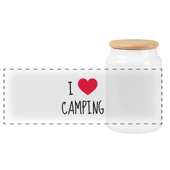 camping / campeur / randonnée / tente - Boîte à biscuits avec couvercle en bois - blanc - Devant