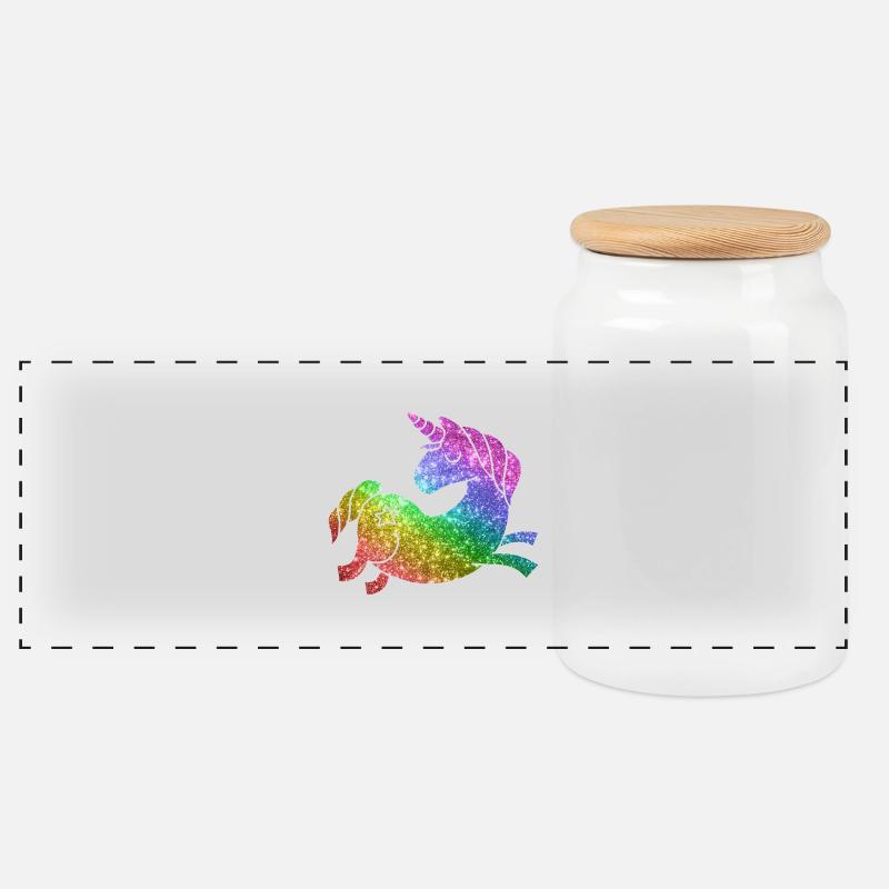 Regenbogen Glitzer Einhorn - Unicorn - Panorama Keksdose mit Holzdeckel - Weiß
