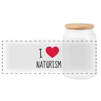 Naturism Naturist FKK Naturisme Naturiste Nudist - Panoramic Cookie Jar with Wooden Lid - white - Front