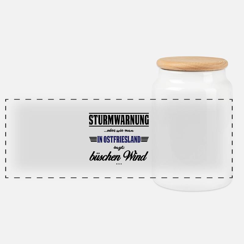 Sturmwarnung Ostfriesland - büschen Wind - Panorama Keksdose mit Holzdeckel - Weiß