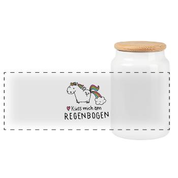 Kü mich am Regenbogen - Panorama Keksdose mit Holzdeckel - Weiß - Vorne
