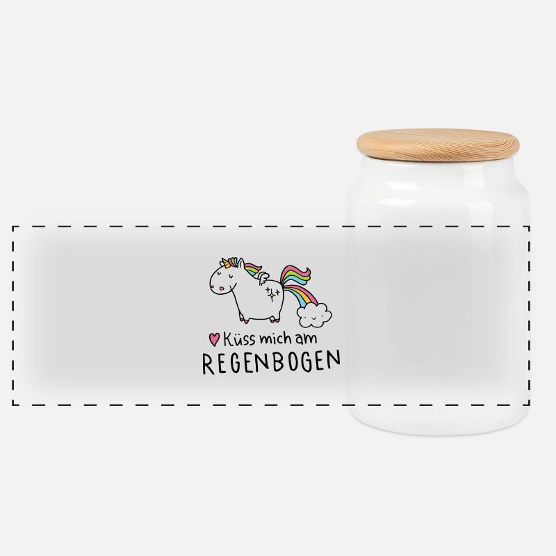 Kü mich am Regenbogen - Panorama Keksdose mit Holzdeckel - Weiß