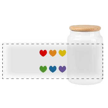 Regenbogenherzchen Braut weiss - Panorama Keksdose mit Holzdeckel - Weiß - Vorne