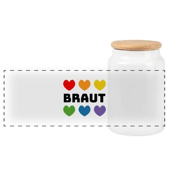 Regenbogenherzchen Braut schwarz - Panorama Keksdose mit Holzdeckel - Weiß - Vorne