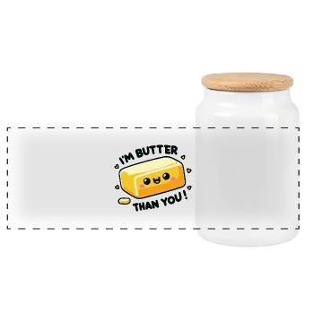 Ich bin Butter als du lustiges Wortspiel-Design für Bäcker - Panorama Keksdose mit Holzdeckel - Weiß - Vorne