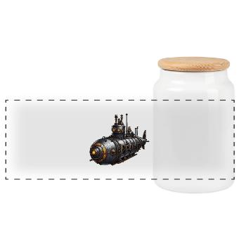 Steampunk-U-Boot - Panorama Keksdose mit Holzdeckel - Weiß - Vorne