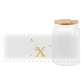 Letter x Gold Glitter Dragonfly - Gift Idea - Panoramic Cookie Jar with Wooden Lid - white - Front