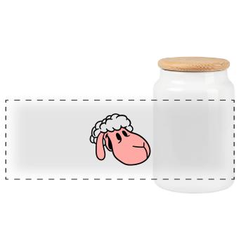 Sheep Face Head Cute Cute Lamb Cool Comic - Panoramic Cookie Jar with Wooden Lid - white - Front