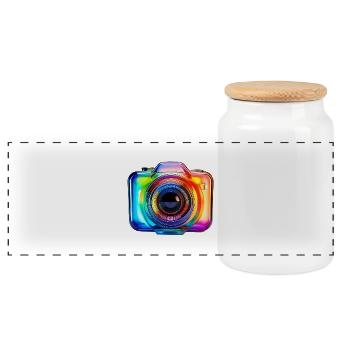 Colorful camera in modern glass design - Panoramic Cookie Jar with Wooden Lid - white - Front
