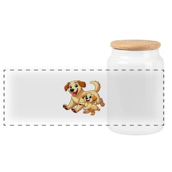Labrador Mutter und Kind beim Herumtollen - Panorama Keksdose mit Holzdeckel - Weiß - Vorne