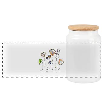 Flowers - Panoramic Cookie Jar with Wooden Lid - white - Front