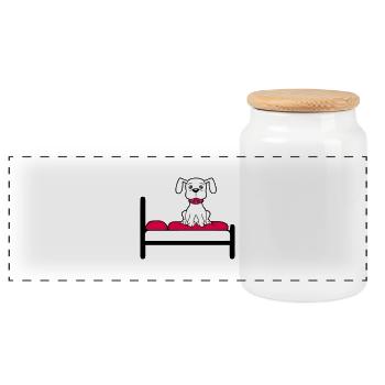 Dog On Bed Relaxed Sleeping Bedroom Cute - Panoramic Cookie Jar with Wooden Lid - white - Front