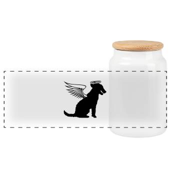Dog Angel Halo Wings Heaven Angel - Panoramic Cookie Jar with Wooden Lid - white - Front