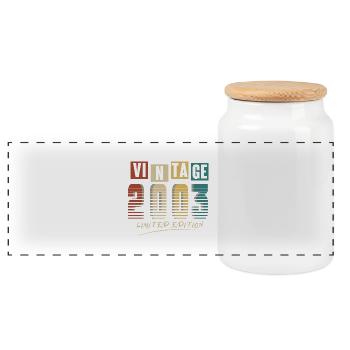 2003 Vintage 2003 born in 2003 Birthday. Year 2 - Panoramic Cookie Jar with Wooden Lid - white - Front