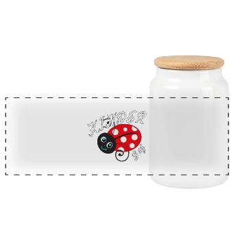 Kids Bug Funny Cute Ladybug Nursery - Panoramic Cookie Jar with Wooden Lid - white - Front