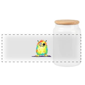 Colorful Monster Art - Personnage mignon et ludique - Boîte à biscuits avec couvercle en bois - blanc - Devant
