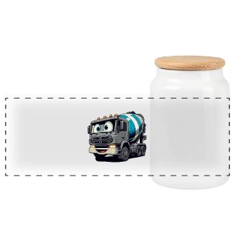 Cement Mixer Junior - Panoramic Cookie Jar with Wooden Lid - white - Front