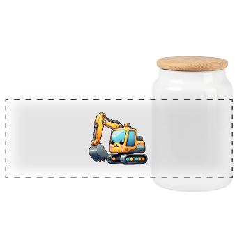 Excavator for children - Panoramic Cookie Jar with Wooden Lid - white - Front