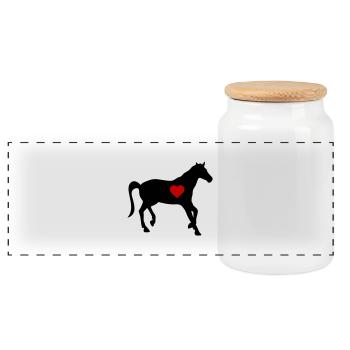 Horse Love Heart 2 - Panoramic Cookie Jar with Wooden Lid - white - Front