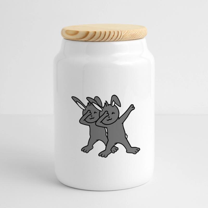 2 Lapins Dabbing Dab Danse Pose Danse Amis Équipe Boîte à biscuits avec couvercle en bois