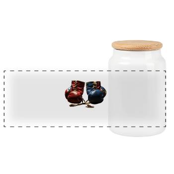 Fighting Pair Boxing Lovers - Panoramic Cookie Jar with Wooden Lid - white - Front