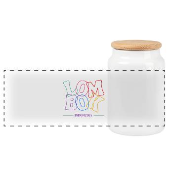 Lombok Indonesia - Panoramic Cookie Jar with Wooden Lid - white - Front
