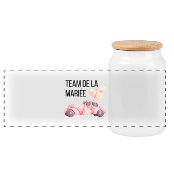 Bride's Team - Wedding Car - Panoramic Cookie Jar with Wooden Lid - white - Front