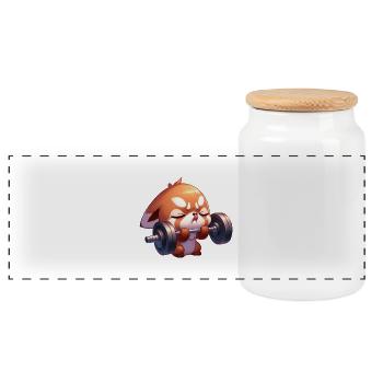 Cute Shiba Inu Fox Training Chibi Workout - Panoramic Cookie Jar with Wooden Lid - white - Front