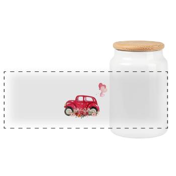 Brautjungfer Auto Braut Blumen - Panorama Keksdose mit Holzdeckel - Weiß - Vorne