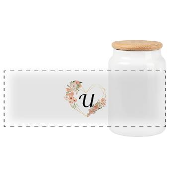 Blumen Goldenes Herz U Buchstabe - Panorama Keksdose mit Holzdeckel - Weiß - Vorne