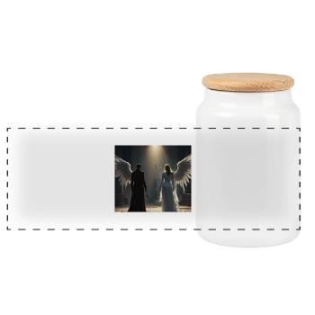 IMG 20241231 224553 - Panoramic Cookie Jar with Wooden Lid - white - Front