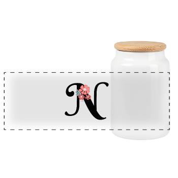 Letter n Minimalist Flowers - Panoramic Cookie Jar with Wooden Lid - white - Front