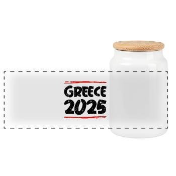 Greece 2025 Spruch - Panorama Keksdose mit Holzdeckel - Weiß - Vorne