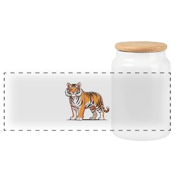Tigre - Design animalier - Boîte à biscuits avec couvercle en bois - blanc - Devant