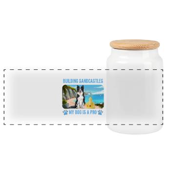 Mon chien sur la plage - Boîte à biscuits avec couvercle en bois - blanc - Devant