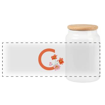 C with flowers - Panoramic Cookie Jar with Wooden Lid - white - Front