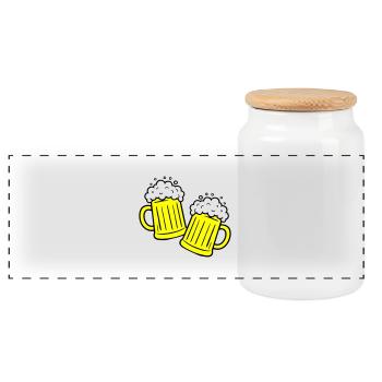 Toasting beer Drinking - Panoramic Cookie Jar with Wooden Lid - white - Front