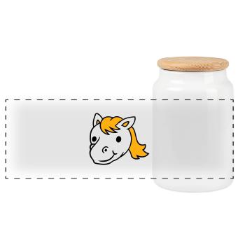 Horse Cute Pony Foal Long Hair Cute Comic - Panoramic Cookie Jar with Wooden Lid - white - Front
