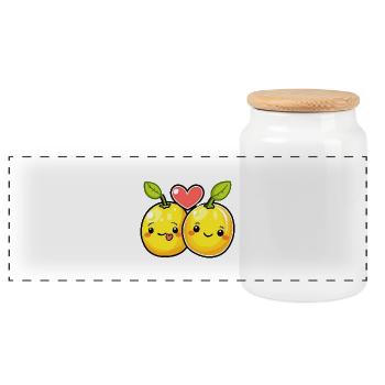 Citron Couple Amour Coeur Bande Dessinée - Boîte à biscuits avec couvercle en bois - blanc - Devant