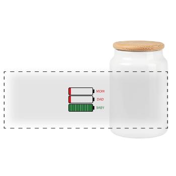Énergie maman papa bébé amour batterie vide plein - Boîte à biscuits avec couvercle en bois - blanc - Devant