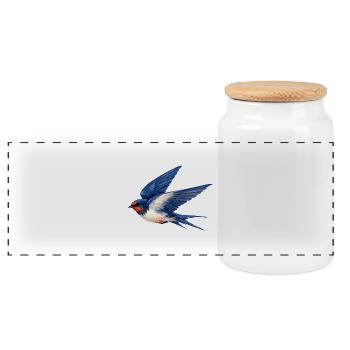 Water-coloured blue swallow - Panoramic Cookie Jar with Wooden Lid - white - Front
