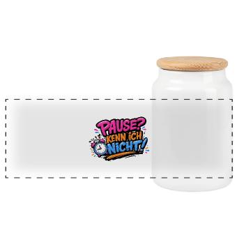 Pause? Kenn ich nicht! Lustiges Pflege-Design - Panorama Keksdose mit Holzdeckel - Weiß - Vorne