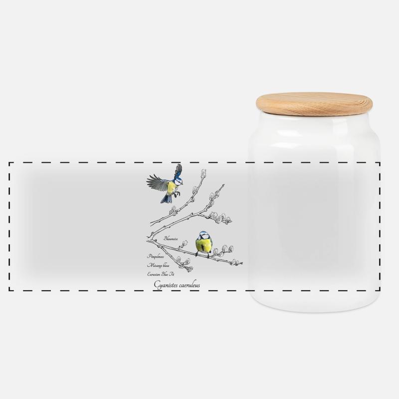 Bleu - Boîte à biscuits avec couvercle en bois - blanc
