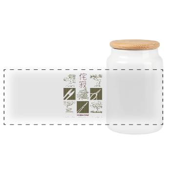 Bonsai Wabi Sabi Japanese Style, Bonsai Art - Panoramic Cookie Jar with Wooden Lid - white - Front